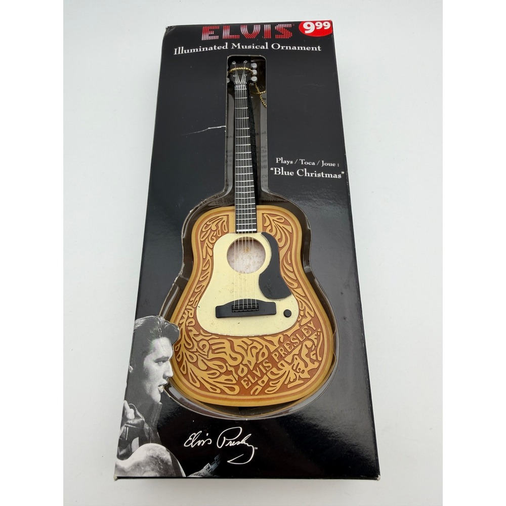 Elvis Presley Illuminated Musical Guitar Ornament Blue Christmas Santa's Best